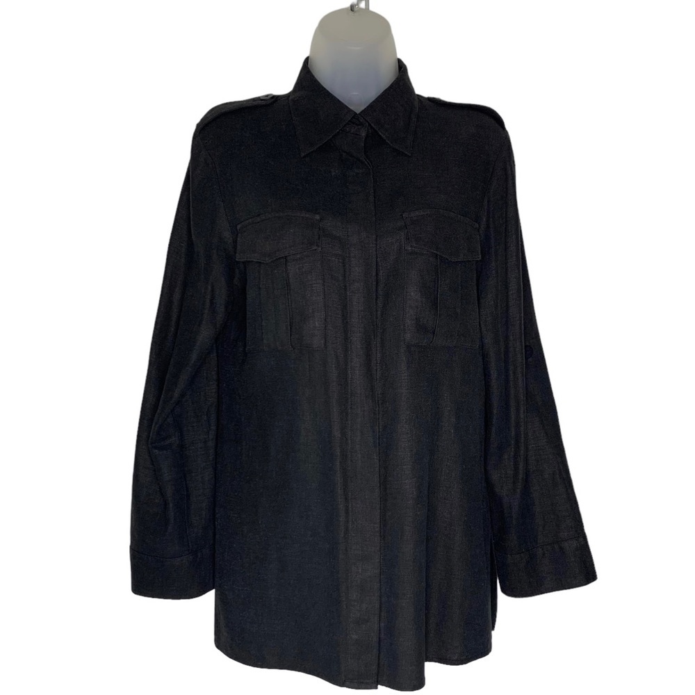 AD ADOLFO DOMINGUEZ‎ Linen Blend Military Style Black Shirt Shacket sz 42 S / M